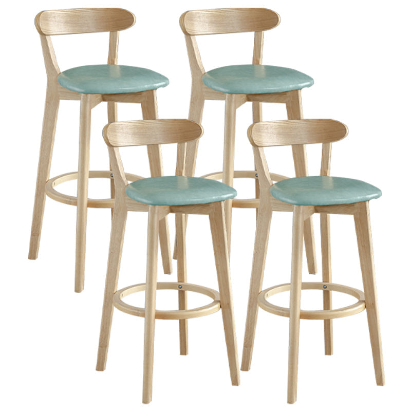 Nordic Wood Simple Barstool 28" H Indoor Tall Stool with Upholstered Light Green 4 Piece Set Clearhalo 'Bar Furniture' 'Bar Stools' 'bar_stools' 'furn' 'furn_bar_stools' 'furniture_bar_stools' 'Kitchen & Dining Furniture' 'kitchen&dining_furn' 'kitchen' 'kitchen_furn' Furniture' 4416320