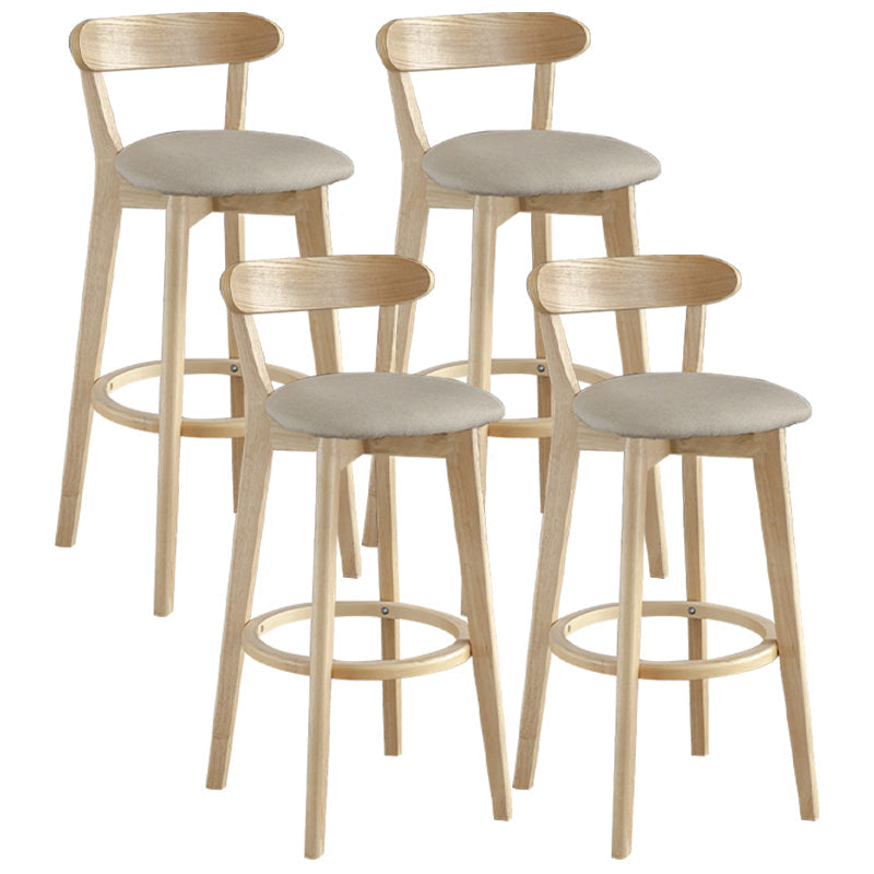 Nordic Wood Simple Barstool 28" H Indoor Tall Stool with Upholstered Khaki 4 Piece Set Clearhalo 'Bar Furniture' 'Bar Stools' 'bar_stools' 'furn' 'furn_bar_stools' 'furniture_bar_stools' 'Kitchen & Dining Furniture' 'kitchen&dining_furn' 'kitchen' 'kitchen_furn' Furniture' 4416322