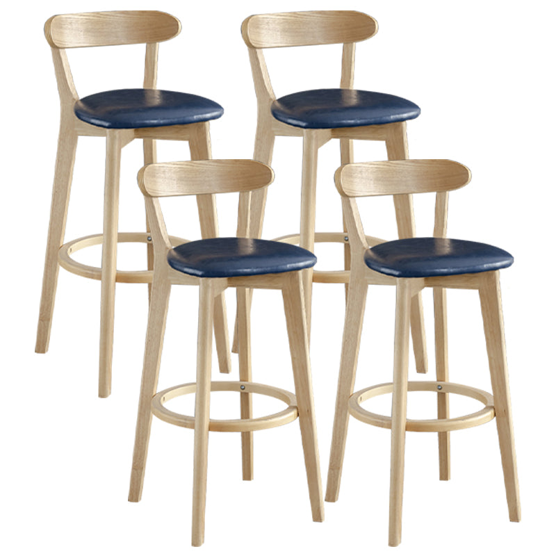 Nordic Wood Simple Barstool 28" H Indoor Tall Stool with Upholstered Dark Blue 4 Piece Set Clearhalo 'Bar Furniture' 'Bar Stools' 'bar_stools' 'furn' 'furn_bar_stools' 'furniture_bar_stools' 'Kitchen & Dining Furniture' 'kitchen&dining_furn' 'kitchen' 'kitchen_furn' Furniture' 4416329