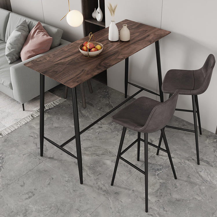 Industrial Black Metal Bar Table Rectangle Top 41.3"H Bistro Table with Footrest Walnut Without Chairs Clearhalo 'Bar Furniture' 'Bar Tables' 'bar_tables' 'furn' 'furn_bar_tables' 'Furniture' 'furniture_bar_tables' 'Kitchen & Dining Furniture' 4416361