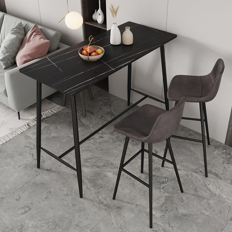 Industrial Black Metal Bar Table Rectangle Top 41.3"H Bistro Table with Footrest Black Without Chairs Clearhalo 'Bar Furniture' 'Bar Tables' 'bar_tables' 'furn' 'furn_bar_tables' 'Furniture' 'furniture_bar_tables' 'Kitchen & Dining Furniture' 4416362