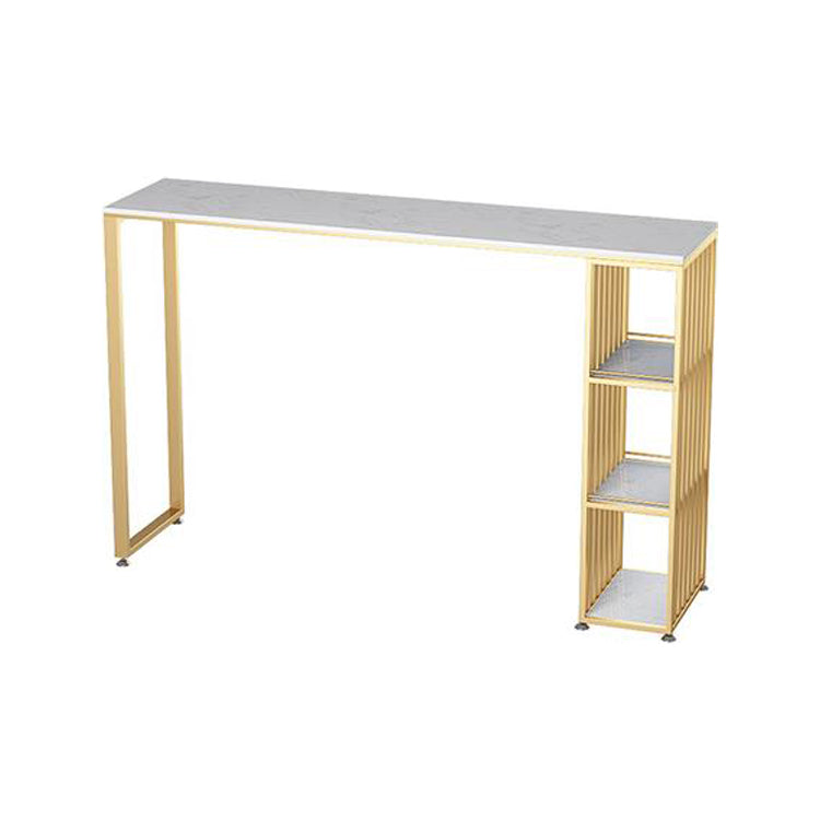 Glam Rectangle Faux Marble Bistro Table Iron Double Pedestal Bar Dining Table, Only Table Without Chairs Clearhalo 'Bar Furniture' 'Bar Tables' 'bar_tables' 'furn' 'furn_bar_tables' 'Furniture' 'furniture_bar_tables' 'Kitchen & Dining Furniture' 4416375
