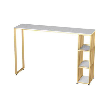 Glam Rectangle Faux Marble Bistro Table Iron Double Pedestal Bar Dining Table, Only Table Without Chairs Clearhalo 'Bar Furniture' 'Bar Tables' 'bar_tables' 'furn' 'furn_bar_tables' 'Furniture' 'furniture_bar_tables' 'Kitchen & Dining Furniture' 4416375