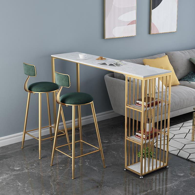 Glam Rectangle Faux Marble Bistro Table Iron Double Pedestal Bar Dining Table, Only Table 70.9"L x 15.7"W x 41.3"H Without Chairs Clearhalo 'Bar Furniture' 'Bar Tables' 'bar_tables' 'furn' 'furn_bar_tables' 'Furniture' 'furniture_bar_tables' 'Kitchen & Dining Furniture' 4416376