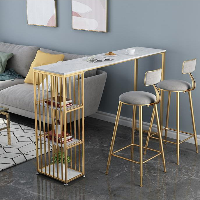 Glam Rectangle Faux Marble Bistro Table Iron Double Pedestal Bar Dining Table, Only Table 55.1"L x 15.7"W x 41.3"H Without Chairs Clearhalo 'Bar Furniture' 'Bar Tables' 'bar_tables' 'furn' 'furn_bar_tables' 'Furniture' 'furniture_bar_tables' 'Kitchen & Dining Furniture' 4416378