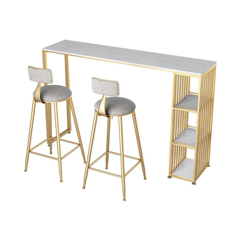 Glam Rectangle Faux Marble Bistro Table Iron Double Pedestal Bar Dining Table, Only Table Clearhalo 'Bar Furniture' 'Bar Tables' 'bar_tables' 'furn' 'furn_bar_tables' 'Furniture' 'furniture_bar_tables' 'Kitchen & Dining Furniture' 4416379