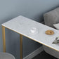 Glam Rectangle Faux Marble Bistro Table Iron Double Pedestal Bar Dining Table, Only Table Clearhalo 'Bar Furniture' 'Bar Tables' 'bar_tables' 'furn' 'furn_bar_tables' 'Furniture' 'furniture_bar_tables' 'Kitchen & Dining Furniture' 4416380