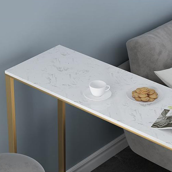 Glam Rectangle Faux Marble Bistro Table Iron Double Pedestal Bar Dining Table, Only Table Clearhalo 'Bar Furniture' 'Bar Tables' 'bar_tables' 'furn' 'furn_bar_tables' 'Furniture' 'furniture_bar_tables' 'Kitchen & Dining Furniture' 4416380