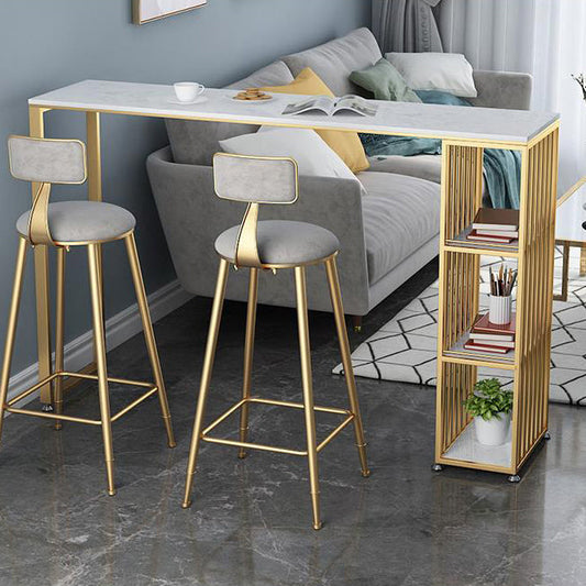 Glam Rectangle Faux Marble Bistro Table Iron Double Pedestal Bar Dining Table, Only Table Clearhalo 'Bar Furniture' 'Bar Tables' 'bar_tables' 'furn' 'furn_bar_tables' 'Furniture' 'furniture_bar_tables' 'Kitchen & Dining Furniture' 4416383