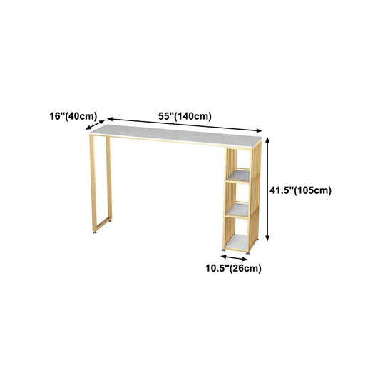 Glam Rectangle Faux Marble Bistro Table Iron Double Pedestal Bar Dining Table, Only Table Clearhalo 'Bar Furniture' 'Bar Tables' 'bar_tables' 'furn' 'furn_bar_tables' 'Furniture' 'furniture_bar_tables' 'Kitchen & Dining Furniture' 4416386