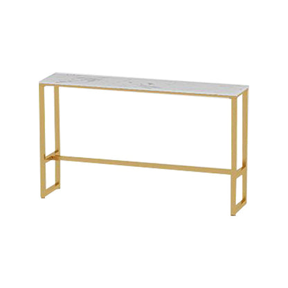 Glam Rectangle Faux Marble Bistro Table Indoor Iron Bar Dining Table with Trestle Pedestal Storage Not Included Without Chairs Clearhalo 'Bar Furniture' 'Bar Tables' 'bar_tables' 'furn' 'furn_bar_tables' 'Furniture' 'furniture_bar_tables' 'Kitchen & Dining Furniture' 4416407