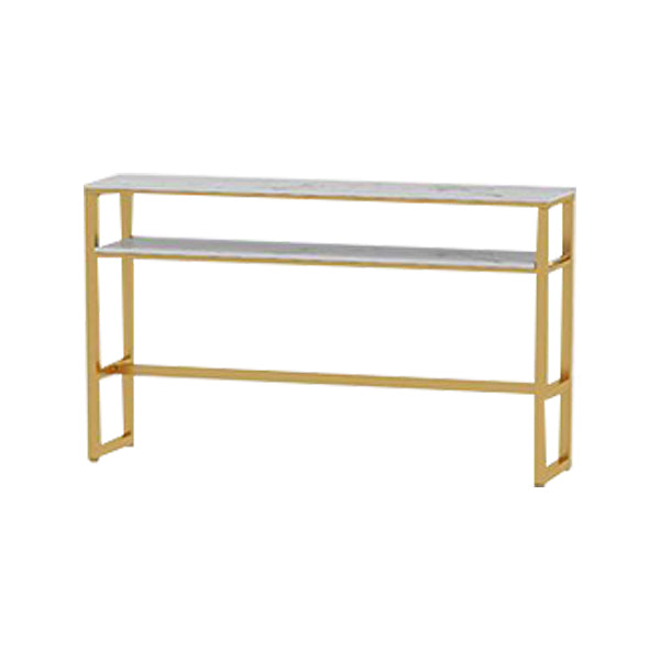 Glam Rectangle Faux Marble Bistro Table Indoor Iron Bar Dining Table with Trestle Pedestal Storage Included Without Chairs Clearhalo 'Bar Furniture' 'Bar Tables' 'bar_tables' 'furn' 'furn_bar_tables' 'Furniture' 'furniture_bar_tables' 'Kitchen & Dining Furniture' 4416411