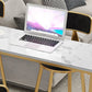 Glam Rectangle Faux Marble Bistro Table Indoor Iron Bar Dining Table with Trestle Pedestal Clearhalo 'Bar Furniture' 'Bar Tables' 'bar_tables' 'furn' 'furn_bar_tables' 'Furniture' 'furniture_bar_tables' 'Kitchen & Dining Furniture' 4416413