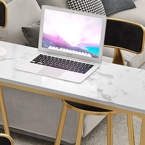 Glam Rectangle Faux Marble Bistro Table Indoor Iron Bar Dining Table with Trestle Pedestal Clearhalo 'Bar Furniture' 'Bar Tables' 'bar_tables' 'furn' 'furn_bar_tables' 'Furniture' 'furniture_bar_tables' 'Kitchen & Dining Furniture' 4416413