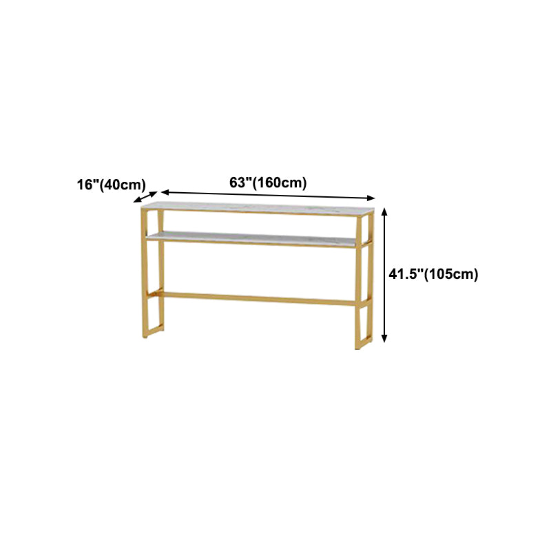 Glam Rectangle Faux Marble Bistro Table Indoor Iron Bar Dining Table with Trestle Pedestal Clearhalo 'Bar Furniture' 'Bar Tables' 'bar_tables' 'furn' 'furn_bar_tables' 'Furniture' 'furniture_bar_tables' 'Kitchen & Dining Furniture' 4416425