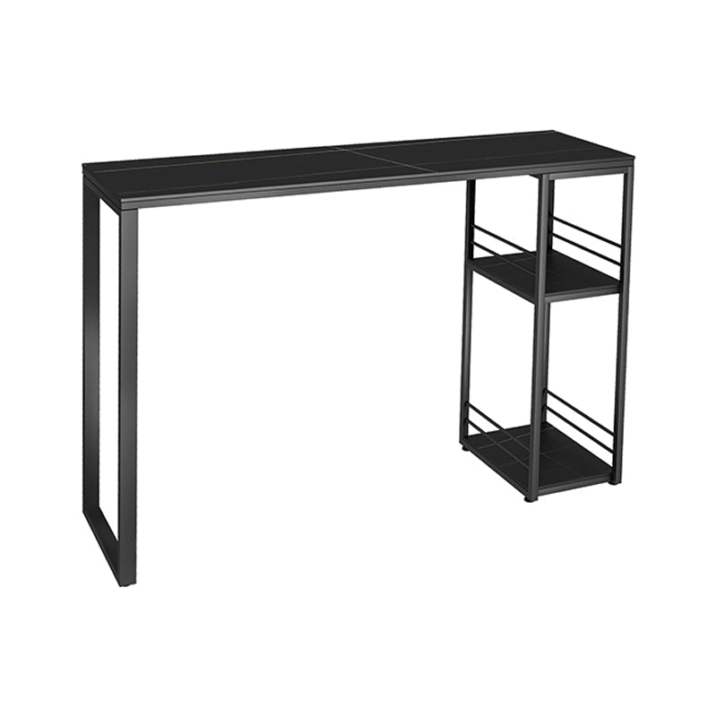 Industrial Rectangle Stone Pub Bar Table Indoor Black Iron Bar Dining Table with Shelf 47.2"L x 15.7"W x 41.3"H Black Without Chairs Clearhalo 'Bar Furniture' 'Bar Tables' 'bar_tables' 'furn' 'furn_bar_tables' 'Furniture' 'furniture_bar_tables' 'Kitchen & Dining Furniture' 4416429