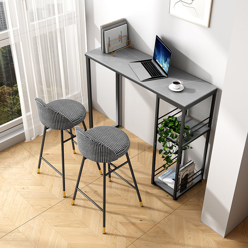 Industrial Rectangle Stone Pub Bar Table Indoor Black Iron Bar Dining Table with Shelf Clearhalo 'Bar Furniture' 'Bar Tables' 'bar_tables' 'furn' 'furn_bar_tables' 'Furniture' 'furniture_bar_tables' 'Kitchen & Dining Furniture' 4416439