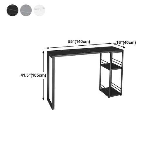 Industrial Rectangle Stone Pub Bar Table Indoor Black Iron Bar Dining Table with Shelf Clearhalo 'Bar Furniture' 'Bar Tables' 'bar_tables' 'furn' 'furn_bar_tables' 'Furniture' 'furniture_bar_tables' 'Kitchen & Dining Furniture' 4416441