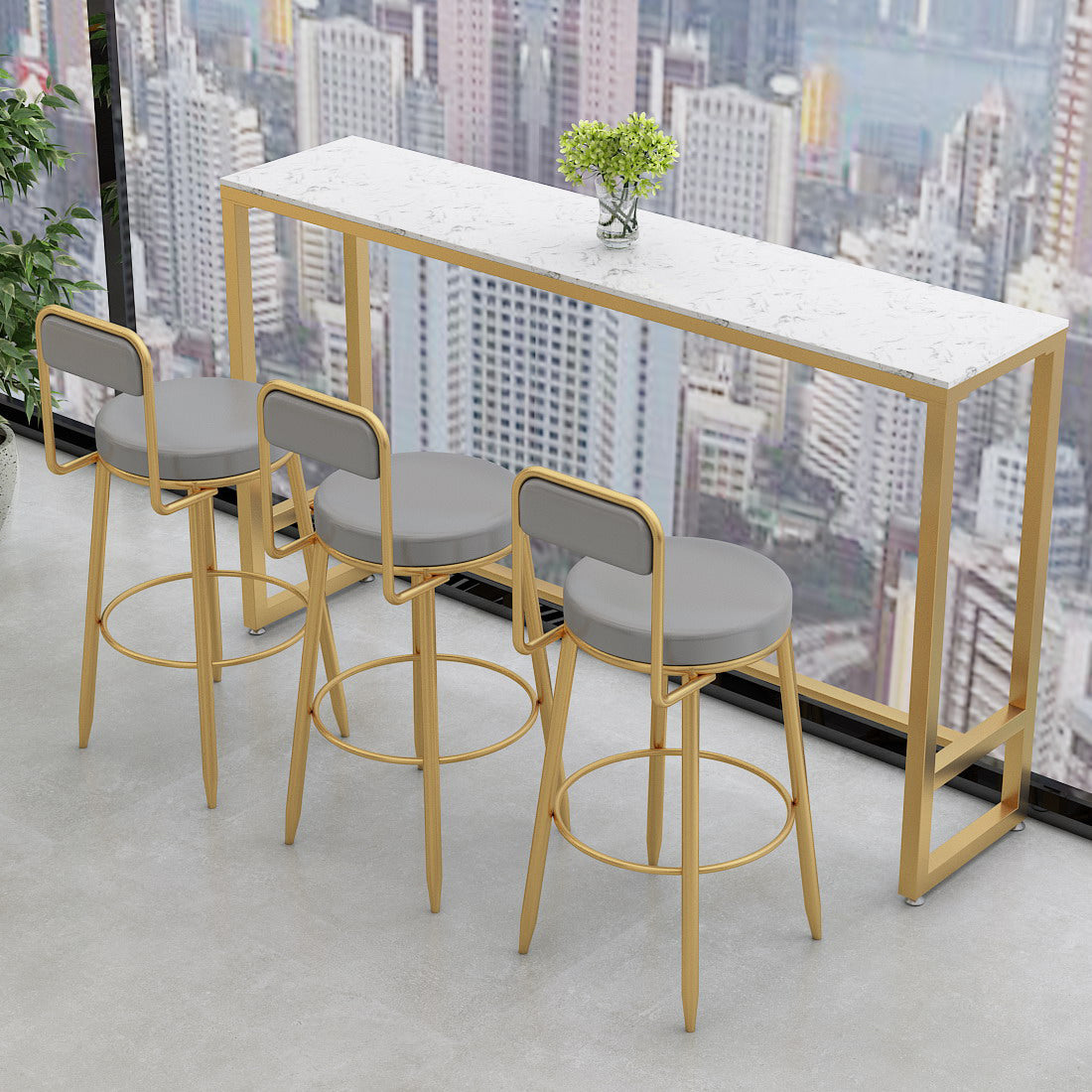 Glam Rectangle Stone Bar Table Indoor Iron Bar Table with Trestle Pedestal, Only Table Marble Without Chairs Clearhalo 'Bar Furniture' 'Bar Tables' 'bar_tables' 'furn' 'furn_bar_tables' 'Furniture' 'furniture_bar_tables' 'Kitchen & Dining Furniture' 4416442