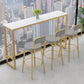 Glam Rectangle Stone Bar Table Indoor Iron Bar Table with Trestle Pedestal, Only Table 70.9"L x 15.7"W x 41.3"H Marble Without Chairs Clearhalo 'Bar Furniture' 'Bar Tables' 'bar_tables' 'furn' 'furn_bar_tables' 'Furniture' 'furniture_bar_tables' 'Kitchen & Dining Furniture' 4416444