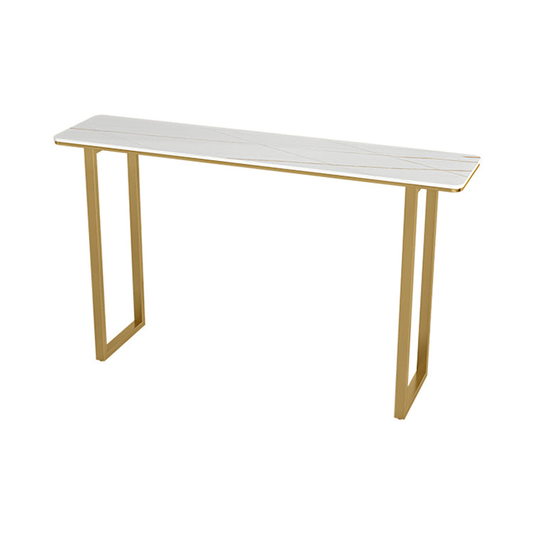Glam Rectangle Stone Bar Table Indoor Iron Bar Dining Table with Sled Pedestal, Only Table White Without Chairs Clearhalo 'Bar Furniture' 'Bar Tables' 'bar_tables' 'furn' 'furn_bar_tables' 'Furniture' 'furniture_bar_tables' 'Kitchen & Dining Furniture' 4416462