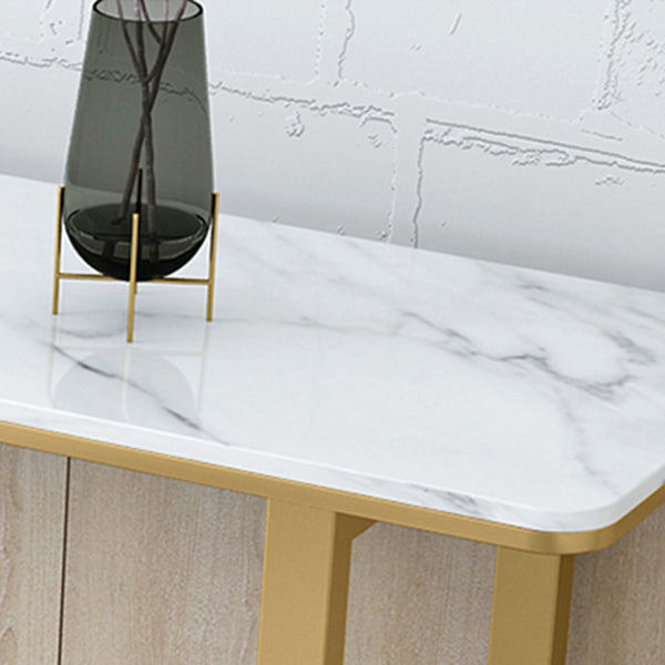 Glam Rectangle Stone Bar Table Indoor Iron Bar Dining Table with Sled Pedestal, Only Table Clearhalo 'Bar Furniture' 'Bar Tables' 'bar_tables' 'furn' 'furn_bar_tables' 'Furniture' 'furniture_bar_tables' 'Kitchen & Dining Furniture' 4416464