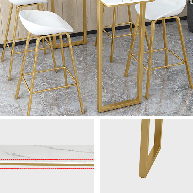 Glam Rectangle Stone Bar Table Indoor Iron Bar Dining Table with Sled Pedestal, Only Table Clearhalo 'Bar Furniture' 'Bar Tables' 'bar_tables' 'furn' 'furn_bar_tables' 'Furniture' 'furniture_bar_tables' 'Kitchen & Dining Furniture' 4416467