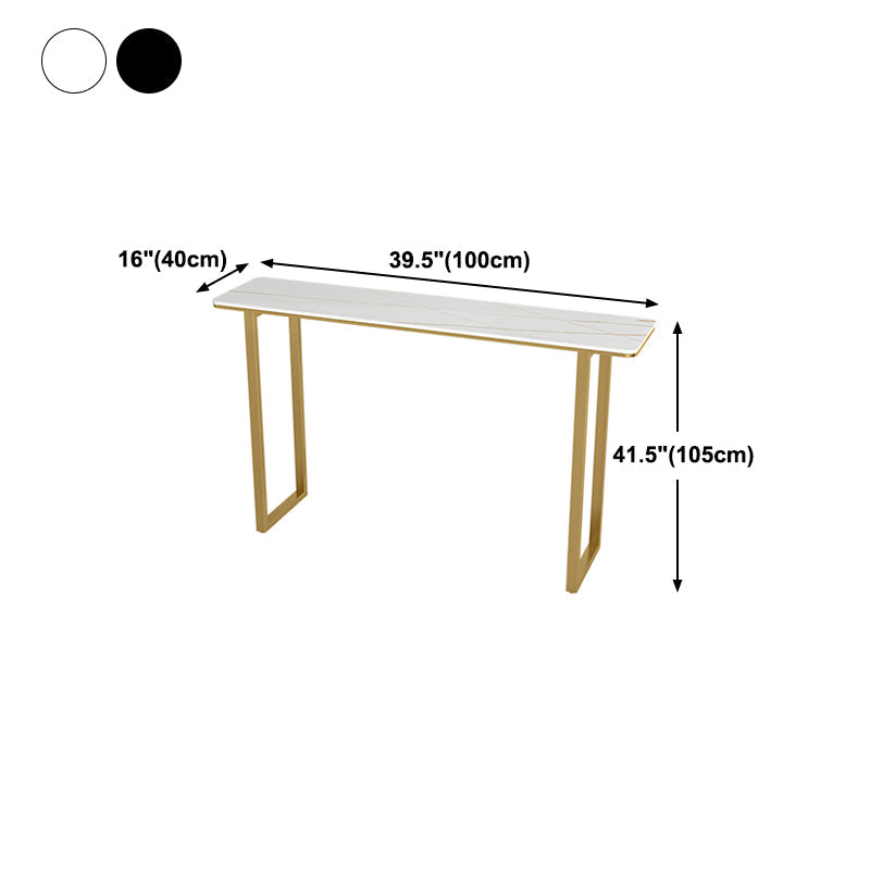 Glam Rectangle Stone Bar Table Indoor Iron Bar Dining Table with Sled Pedestal, Only Table Clearhalo 'Bar Furniture' 'Bar Tables' 'bar_tables' 'furn' 'furn_bar_tables' 'Furniture' 'furniture_bar_tables' 'Kitchen & Dining Furniture' 4416469