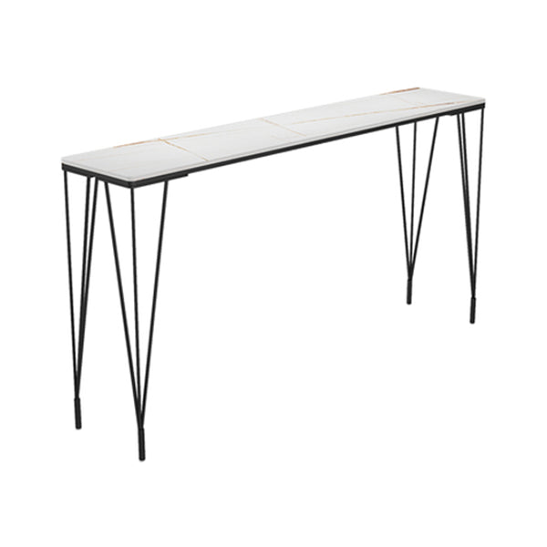 Industrial Black Iron Bar Table Faux Marble Rectangle Top 41.3"H Bistro Table with 4 Legs White Without Chairs Clearhalo 'Bar Furniture' 'Bar Tables' 'bar_tables' 'furn' 'furn_bar_tables' 'Furniture' 'furniture_bar_tables' 'Kitchen & Dining Furniture' 4416477