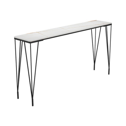Industrial Black Iron Bar Table Faux Marble Rectangle Top 41.3"H Bistro Table with 4 Legs White Without Chairs Clearhalo 'Bar Furniture' 'Bar Tables' 'bar_tables' 'furn' 'furn_bar_tables' 'Furniture' 'furniture_bar_tables' 'Kitchen & Dining Furniture' 4416477