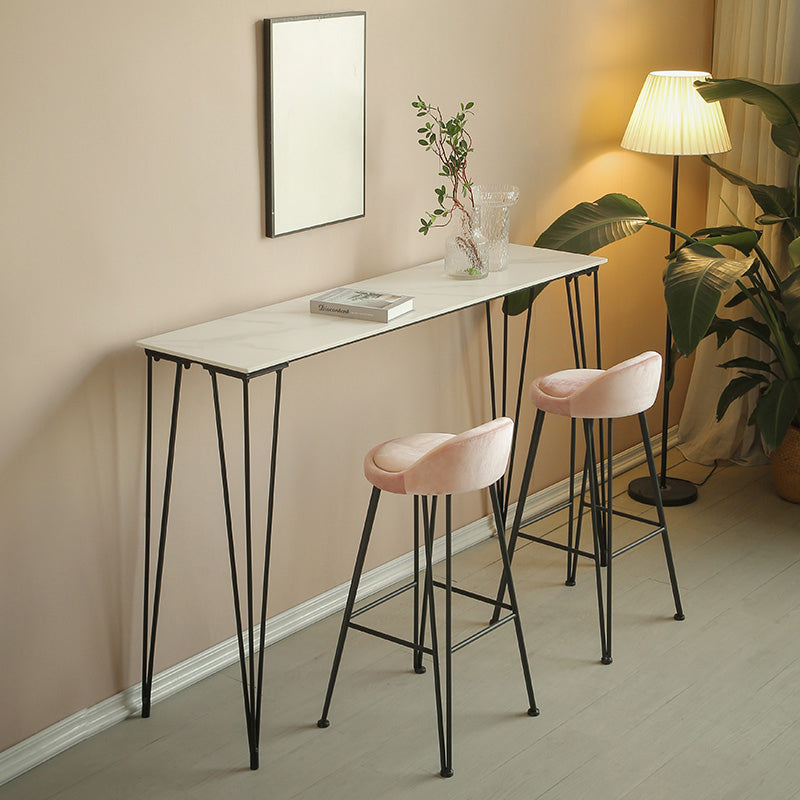 Industrial Black Iron Bar Table Faux Marble Rectangle Top 41.3"H Bistro Table with 4 Legs 63"L x 15.7"W x 41.3"H White Without Chairs Clearhalo 'Bar Furniture' 'Bar Tables' 'bar_tables' 'furn' 'furn_bar_tables' 'Furniture' 'furniture_bar_tables' 'Kitchen & Dining Furniture' 4416480