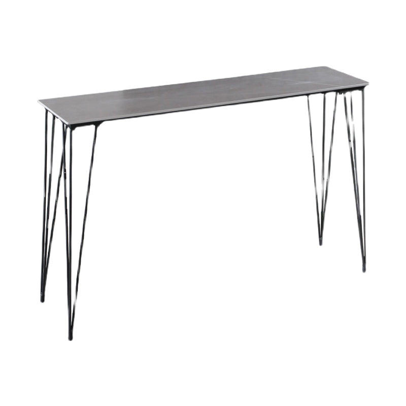 Industrial Black Iron Bar Table Faux Marble Rectangle Top 41.3"H Bistro Table with 4 Legs Gray Without Chairs Clearhalo 'Bar Furniture' 'Bar Tables' 'bar_tables' 'furn' 'furn_bar_tables' 'Furniture' 'furniture_bar_tables' 'Kitchen & Dining Furniture' 4416481