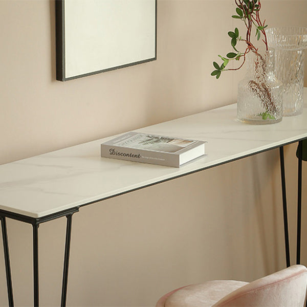 Industrial Black Iron Bar Table Faux Marble Rectangle Top 41.3"H Bistro Table with 4 Legs Clearhalo 'Bar Furniture' 'Bar Tables' 'bar_tables' 'furn' 'furn_bar_tables' 'Furniture' 'furniture_bar_tables' 'Kitchen & Dining Furniture' 4416483