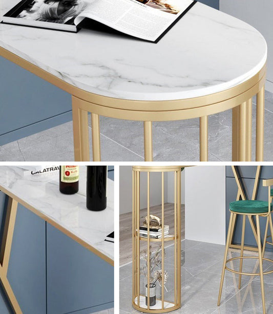 Glam Gold Iron Bar Table Faux Marble White Specialty Top 41.3"H Bistro Table Clearhalo 'Bar Furniture' 'Bar Tables' 'bar_tables' 'furn' 'furn_bar_tables' 'Furniture' 'furniture_bar_tables' 'Kitchen & Dining Furniture' 4416498