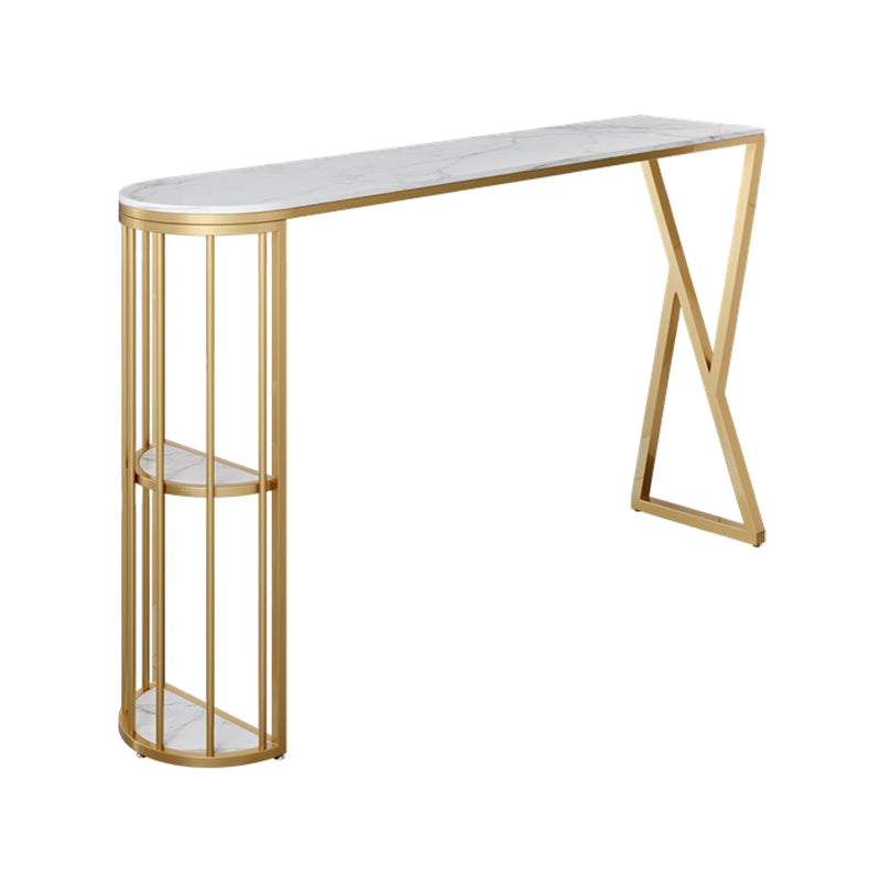 Glam Gold Iron Bar Table Faux Marble White Specialty Top 41.3"H Bistro Table Without Chairs Clearhalo 'Bar Furniture' 'Bar Tables' 'bar_tables' 'furn' 'furn_bar_tables' 'Furniture' 'furniture_bar_tables' 'Kitchen & Dining Furniture' 4416499