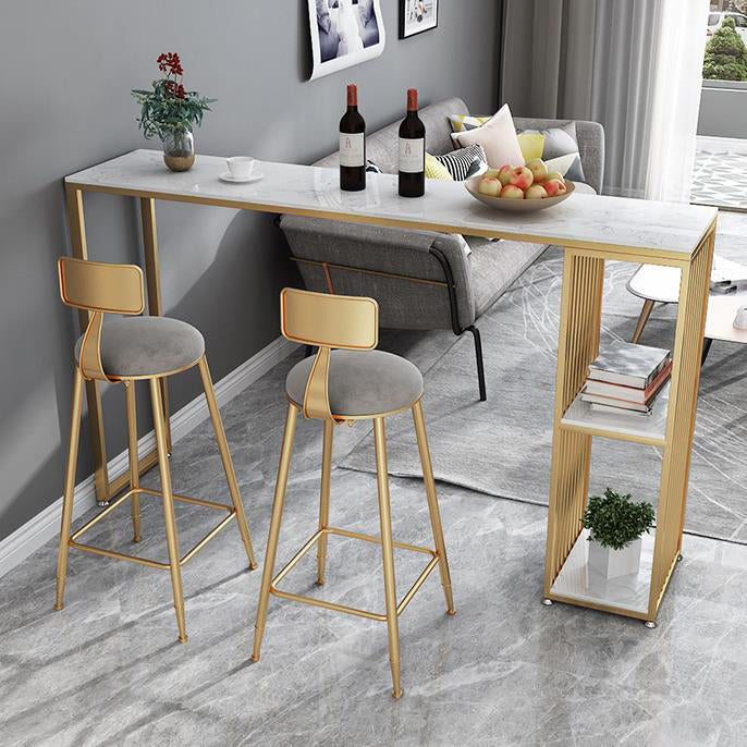 Industrial Iron Bar Table Faux Marble White Rectangle Top 41.3"H Bistro Table 70.9"L x 15.7"W x 41.3"H Gold Without Chairs Clearhalo 'Bar Furniture' 'Bar Tables' 'bar_tables' 'furn' 'furn_bar_tables' 'Furniture' 'furniture_bar_tables' 'Kitchen & Dining Furniture' 4416519