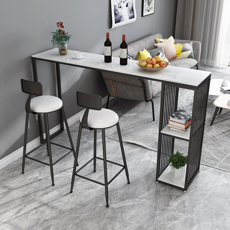 Industrial Iron Bar Table Faux Marble White Rectangle Top 41.3"H Bistro Table 63"L x 15.7"W x 41.3"H Black Without Chairs Clearhalo 'Bar Furniture' 'Bar Tables' 'bar_tables' 'furn' 'furn_bar_tables' 'Furniture' 'furniture_bar_tables' 'Kitchen & Dining Furniture' 4416521