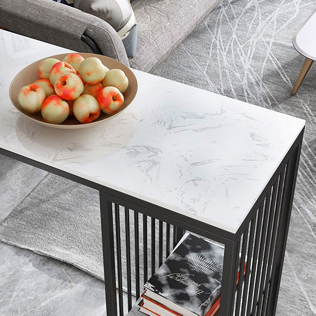 Industrial Iron Bar Table Faux Marble White Rectangle Top 41.3"H Bistro Table Clearhalo 'Bar Furniture' 'Bar Tables' 'bar_tables' 'furn' 'furn_bar_tables' 'Furniture' 'furniture_bar_tables' 'Kitchen & Dining Furniture' 4416523