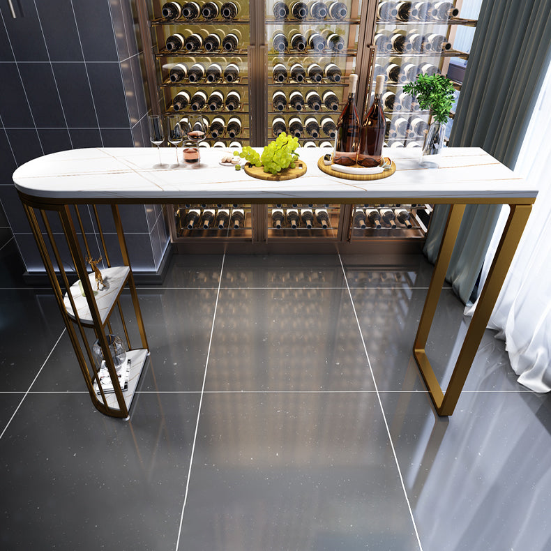 Glam Gold Iron Bar Table Faux Marble White Top Specialty 41.3"H Bistro Table with Storage 47.2"L x 15.7"W x 41.3"H Without Chairs Clearhalo 'Bar Furniture' 'Bar Tables' 'bar_tables' 'furn' 'furn_bar_tables' 'Furniture' 'furniture_bar_tables' 'Kitchen & Dining Furniture' 4416538