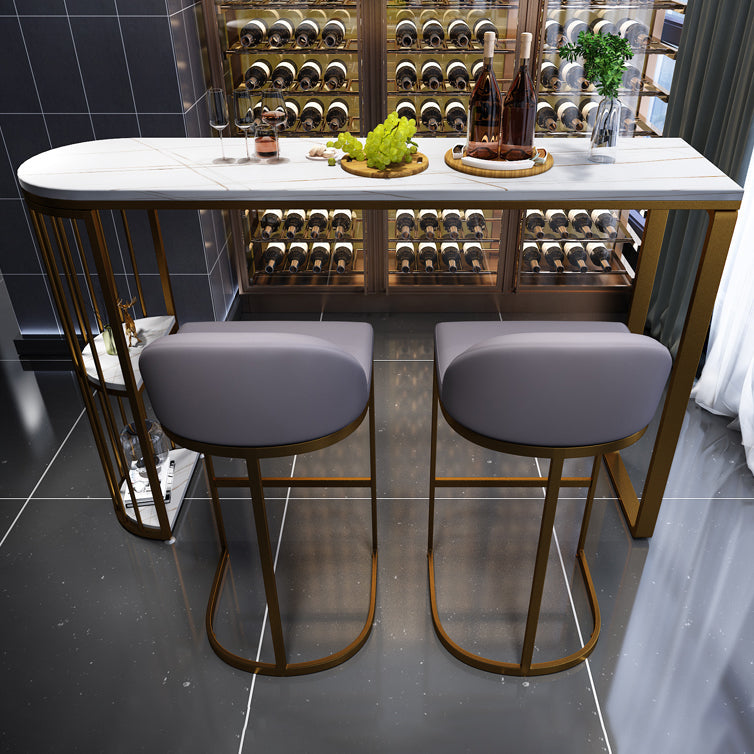 Glam Gold Iron Bar Table Faux Marble White Top Specialty 41.3"H Bistro Table with Storage Clearhalo 'Bar Furniture' 'Bar Tables' 'bar_tables' 'furn' 'furn_bar_tables' 'Furniture' 'furniture_bar_tables' 'Kitchen & Dining Furniture' 4416544