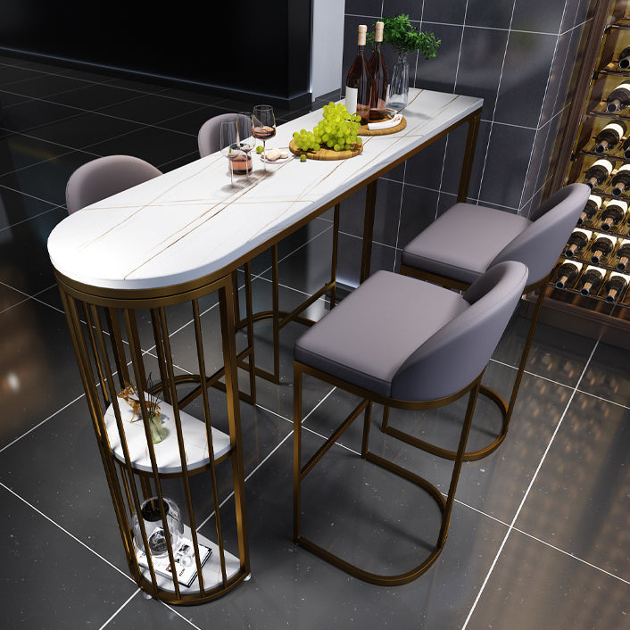 Glam Gold Iron Bar Table Faux Marble White Top Specialty 41.3"H Bistro Table with Storage Clearhalo 'Bar Furniture' 'Bar Tables' 'bar_tables' 'furn' 'furn_bar_tables' 'Furniture' 'furniture_bar_tables' 'Kitchen & Dining Furniture' 4416545