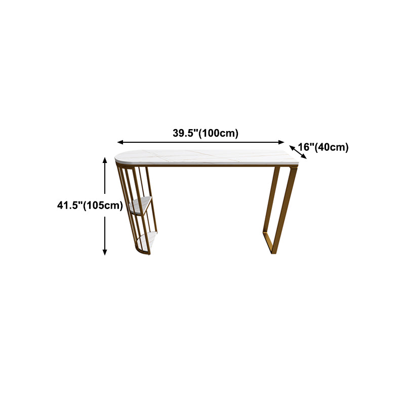 Glam Gold Iron Bar Table Faux Marble White Top Specialty 41.3"H Bistro Table with Storage Clearhalo 'Bar Furniture' 'Bar Tables' 'bar_tables' 'furn' 'furn_bar_tables' 'Furniture' 'furniture_bar_tables' 'Kitchen & Dining Furniture' 4416546