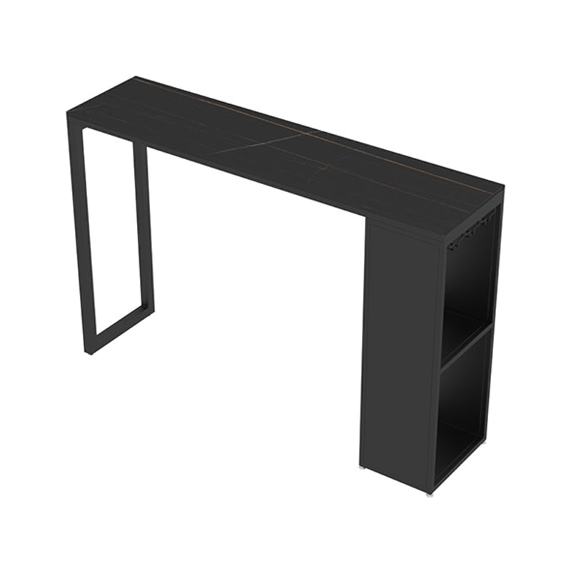 Industrial Iron Bar Table Faux Marble Rectangle Top 41.3"H Bistro Table with Storage Black Without Chairs Clearhalo 'Bar Furniture' 'Bar Tables' 'bar_tables' 'furn' 'furn_bar_tables' 'Furniture' 'furniture_bar_tables' 'Kitchen & Dining Furniture' 4416552