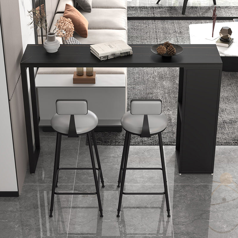 Industrial Iron Bar Table Faux Marble Rectangle Top 41.3"H Bistro Table with Storage 70.9"L x 15.7"W x 41.3"H Black Without Chairs Clearhalo 'Bar Furniture' 'Bar Tables' 'bar_tables' 'furn' 'furn_bar_tables' 'Furniture' 'furniture_bar_tables' 'Kitchen & Dining Furniture' 4416555
