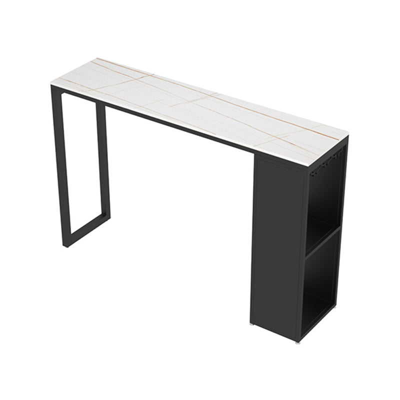 Industrial Iron Bar Table Faux Marble Rectangle Top 41.3"H Bistro Table with Storage White Without Chairs Clearhalo 'Bar Furniture' 'Bar Tables' 'bar_tables' 'furn' 'furn_bar_tables' 'Furniture' 'furniture_bar_tables' 'Kitchen & Dining Furniture' 4416556
