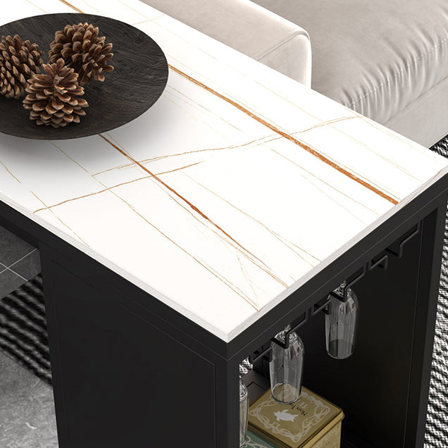 Industrial Iron Bar Table Faux Marble Rectangle Top 41.3"H Bistro Table with Storage Clearhalo 'Bar Furniture' 'Bar Tables' 'bar_tables' 'furn' 'furn_bar_tables' 'Furniture' 'furniture_bar_tables' 'Kitchen & Dining Furniture' 4416557