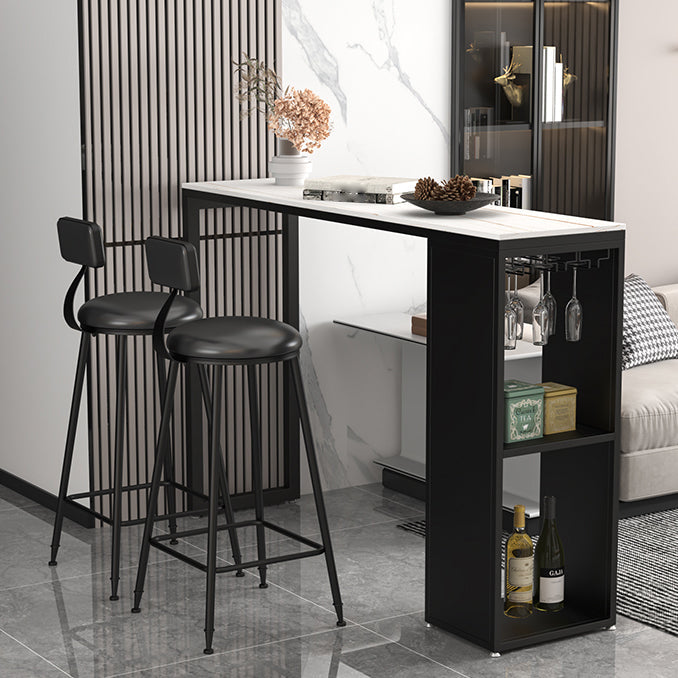 Industrial Iron Bar Table Faux Marble Rectangle Top 41.3"H Bistro Table with Storage Clearhalo 'Bar Furniture' 'Bar Tables' 'bar_tables' 'furn' 'furn_bar_tables' 'Furniture' 'furniture_bar_tables' 'Kitchen & Dining Furniture' 4416564