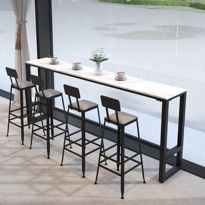Industrial Black Iron Bar Table White Faux Marble Rectangle Top 41.3"H Bistro Table Clearhalo 'Bar Furniture' 'Bar Tables' 'bar_tables' 'furn' 'furn_bar_tables' 'Furniture' 'furniture_bar_tables' 'Kitchen & Dining Furniture' 4416574