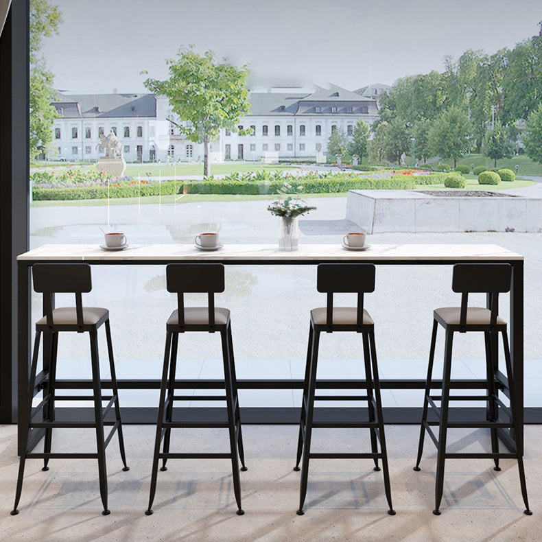 Industrial Black Iron Bar Table White Faux Marble Rectangle Top 41.3"H Bistro Table 78.7"L x 15.7"W x 41.3"H Without Chairs Clearhalo 'Bar Furniture' 'Bar Tables' 'bar_tables' 'furn' 'furn_bar_tables' 'Furniture' 'furniture_bar_tables' 'Kitchen & Dining Furniture' 4416575