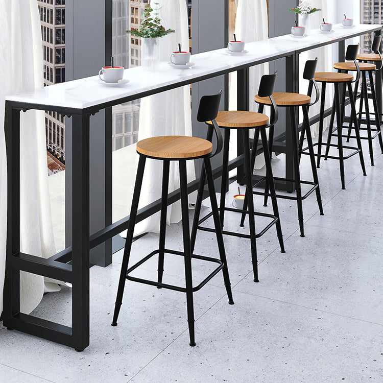 Industrial Black Iron Bar Table White Faux Marble Rectangle Top 41.3"H Bistro Table 70.9"L x 15.7"W x 41.3"H Without Chairs Clearhalo 'Bar Furniture' 'Bar Tables' 'bar_tables' 'furn' 'furn_bar_tables' 'Furniture' 'furniture_bar_tables' 'Kitchen & Dining Furniture' 4416576